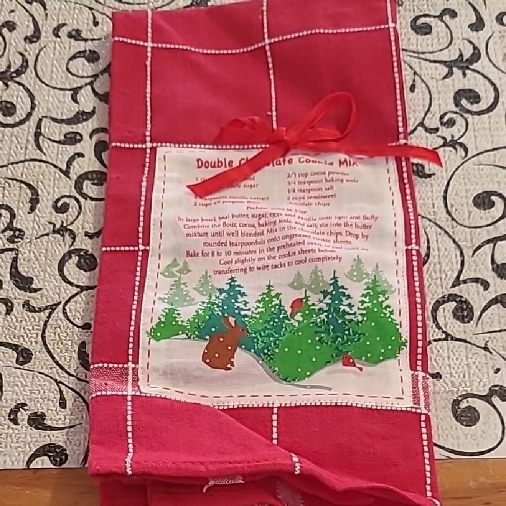 Red Holiday Kitchen Towel with Recipe Print